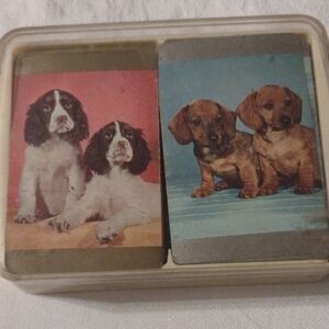 Vintage Card Game Deck with Pink and Blue Puppy Covers